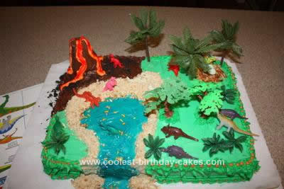 Homemade Dinosaur Scene Cake Design