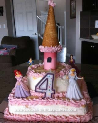 Cool Homemade 2D White and Pink Disney Princess Castle Cake