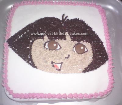 Sweet Homemade Dora Face Birthday Cake