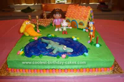 Homemade Dora Scene Birthday Cake