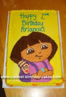 Cool Homemade 2D Yellow Dora the Explorer Birthday Cake