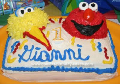 Homemade Elmo and Big Bird Cake