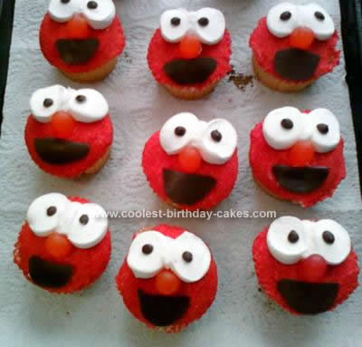 Homemade Elmo Birthday Cupcakes