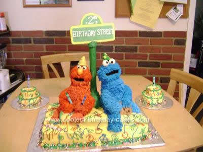 Homemade Elmo & Cookie Monster Cake