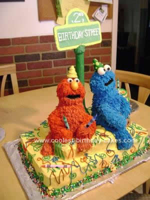 Homemade Elmo & Cookie Monster Cake