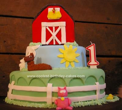 Homemade Farmy First Birthday Cake