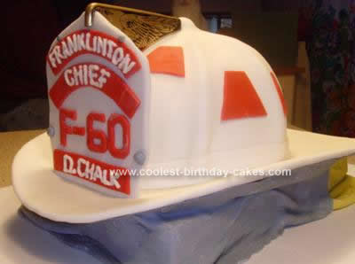 Homemade Fire Chief Helmet Cake