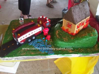 Homemade Fire Truck and Burning House Cake
