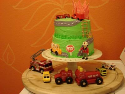 Homemade Firefighter Theme Birthday Cake