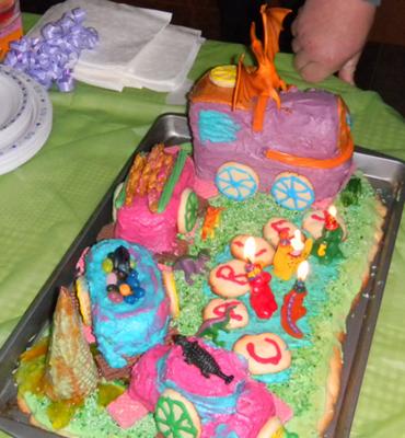 Homemade First Try Dinosaur Theme Train Birthday Cake