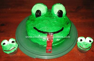 Homemade Frog Cake and Cupcakes
