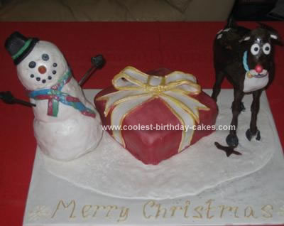 Homemade Frosty And Rudolph Christmas Cake
