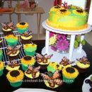 Homemade Garden Party Birthday Cake and Cupcakes