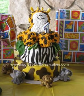Homemade Giraffe Safari Birthday Cake