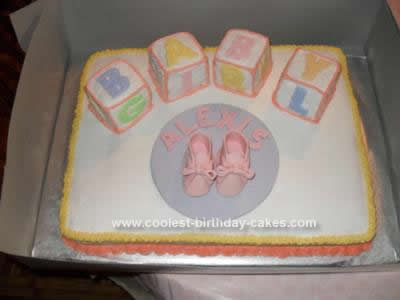 Homemade  Girl Baby Block Shower Cake