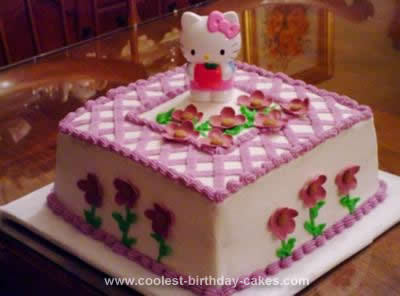 HOmemade Rose Bouquet Hello Kitty Birthday Cake
