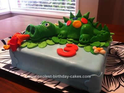 Homemade Green Fire Breathing Dragon Cake