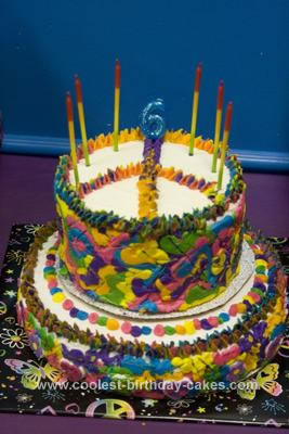 Homemade Groovy Tie Dye Peace Sign Birthday Cake