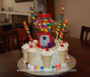 Homemade Gumball Machine and Ice Cream Cone Cake