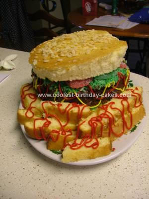 Homemade Hamburger and Fries Birthday Cake