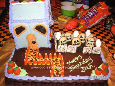 Homemade Haunted Cemetery Halloween Birthday Cake