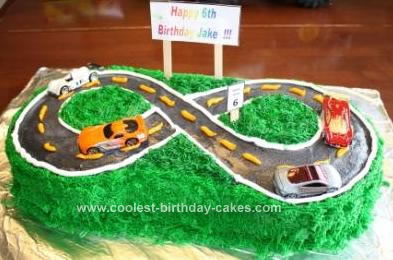 Homemade Hot Wheels on the Road Kids Birthday Cake