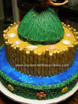 Homemade Hula Girl Luau Birthday Cake
