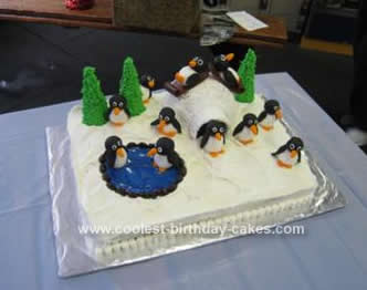 Homemade Ice Skating Penguin Igloo Cake