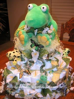Homemade Kermit the Frog Diaper Cake