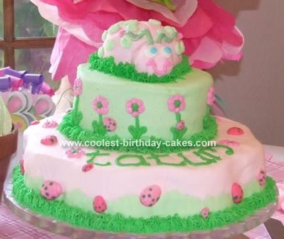 Pink and Green Ladybug Cake