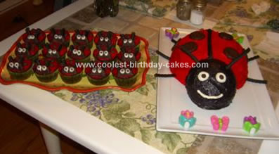 Homemade Ladybug Cake and Matching Cup Cakes