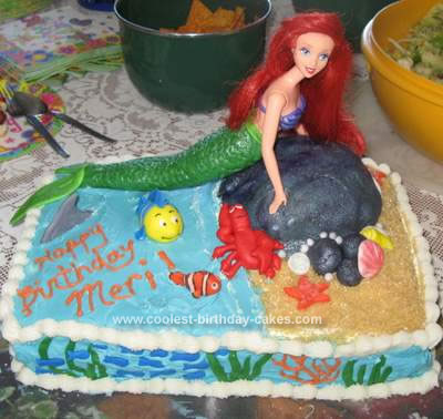 Homemade Little Mermaid Pool Party Birthday Cake