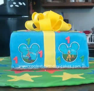 Homemade Mickey Present Birthday Cake