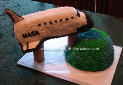 Homemade NASA Shuttle Orbiting Earth Cake