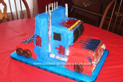 Homemade Optimus Prime Truck Cake