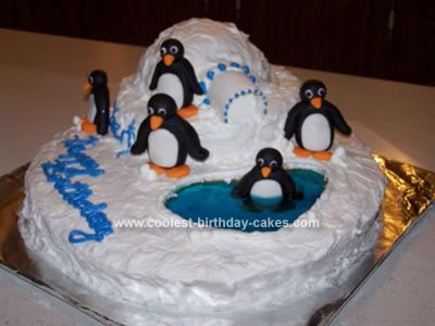 Homemade Penguins at the Pool Cake
