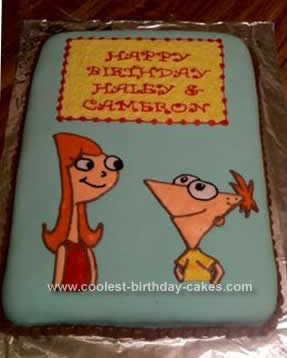 Homemade Phineas and Candace Birthday Cake
