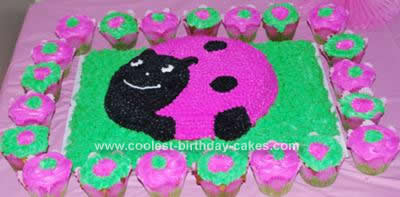Homemade  Pink and Black Ladybug Birthday Cake Design