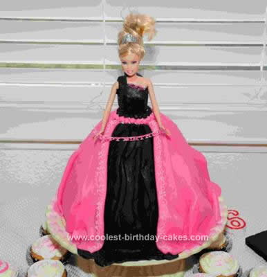 Homemade  Pink and Black Princess Barbie Cake