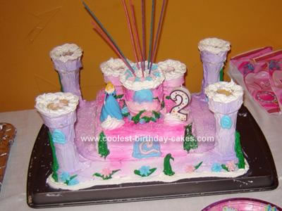 Homemade  Pink and Purple Princess Castle Cake