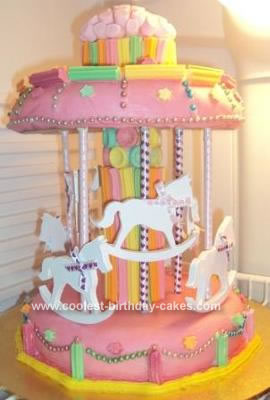 Homemade Pink Carousel Cake
