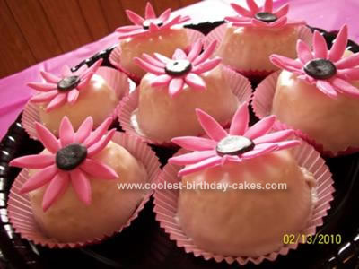 Homemade Pink Daisy Cupcakes "Petit Fours"