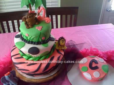 Homemade Pink Jungle Safari Birthday Cake