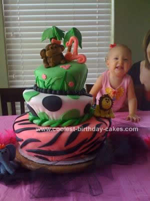 Homemade Pink Jungle Safari Birthday Cake