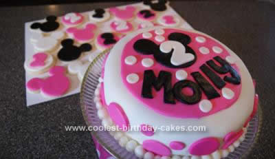 Homemade Pink Polka Dot Mickey Cake