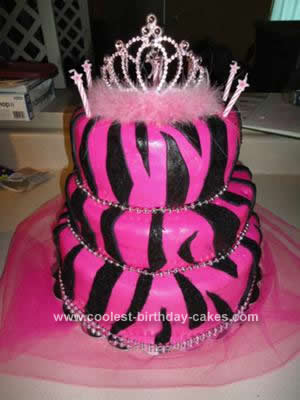 Homemade Pink Zebra Print Birthday Cake