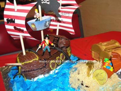 Homemade  Pirate Ship and Buried Treasures Cake