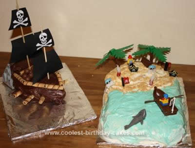 Homemade Pirate Ship and Deserted Island Birthday Cake
