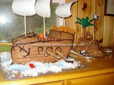 Homemade Pirate Ship and Island Birthday Cake