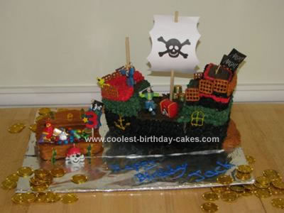 Homemade Pirate Ship and Treasure Cake